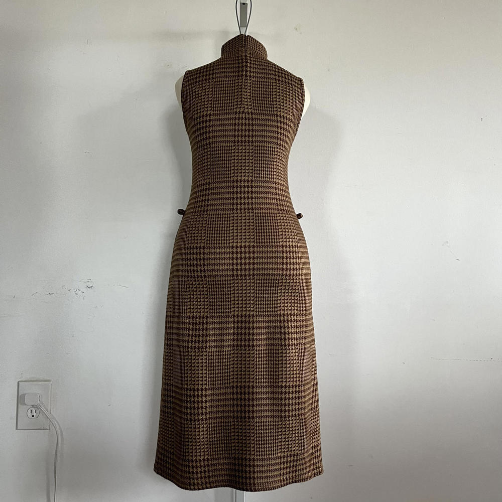 Vintage 70s Houndstooth Dress with Gold Sparkles, Sleeveless, Small - Picture 4 of 9
